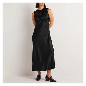 NWT Boden Bias cut black satin minimalistic midi dress size 6 dark‎ romantic
